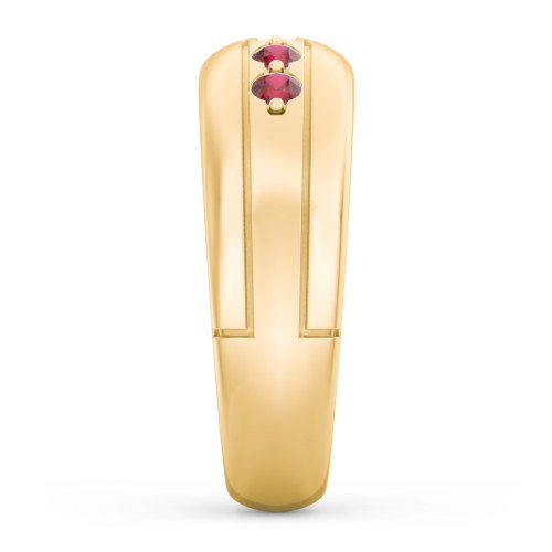 Men’s 4-Stone Cross Ring – 10K Yellow Gold with Cubic Zirconia and Garnet