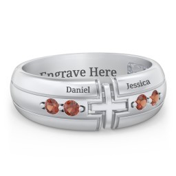 Men’s 4-Stone Cross Ring in 925 Sterling Silver with Garnet