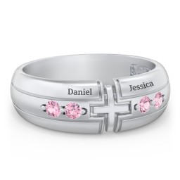 Men’s 4-Stone Cross Ring in 925 Sterling Silver with Pink Tourmaline