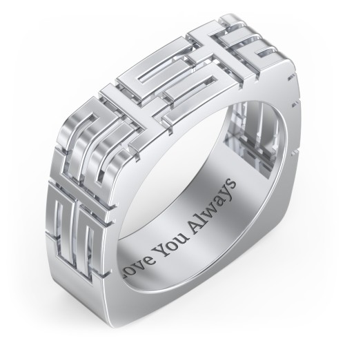 Men’s Square Geometric Ring – Sterling Silver
