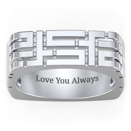 Men’s Square Geometric Ring – Sterling Silver