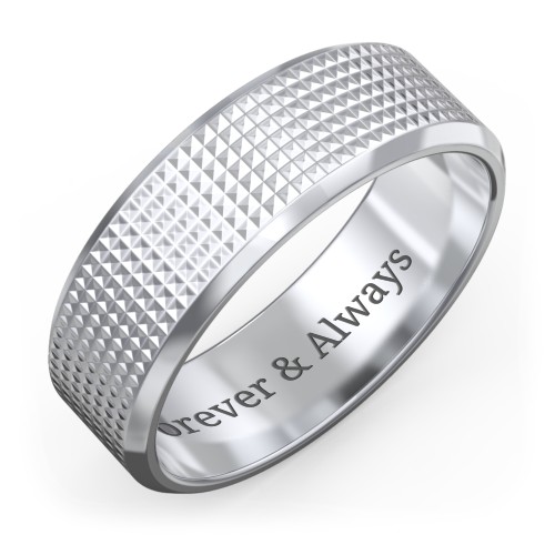 Men’s Beveled Wedding Band with Knurled Texture