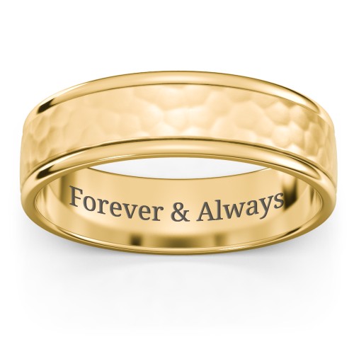 Men's Round Edge Wedding Band with Hammer Texture - 6mm