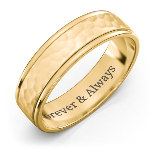 Men's Round Edge Wedding Band with Hammer Texture - 6mm