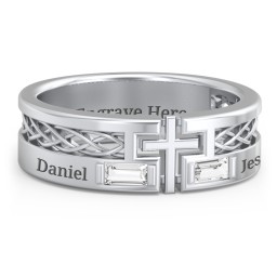 Men’s Cross Ring with East-West Baguette Gemstones