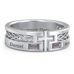 Men’s Cross Ring with East-West Baguette Gemstones