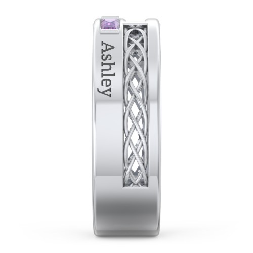 Men’s Cross Ring with East-West Baguette Gemstones – Sterling Silver with Amethyst