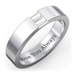 Men’s Baguette Gemstone Wedding Band – Sterling Silver with Cubic Zirconia