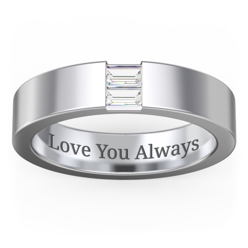 Men’s Baguette Gemstone Wedding Band – Sterling Silver with Cubic Zirconia