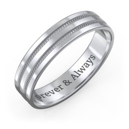 Men’s Wedding Band with Grooved Rope Texture in 925 Sterling Silver