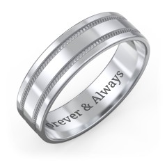 Men’s Wedding Band with Grooved Rope Texture – Sterling Silver