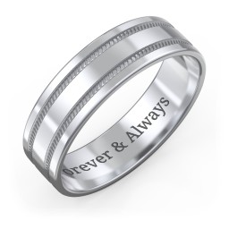 Men’s Wedding Band with Grooved Rope Texture in 925 Sterling Silver