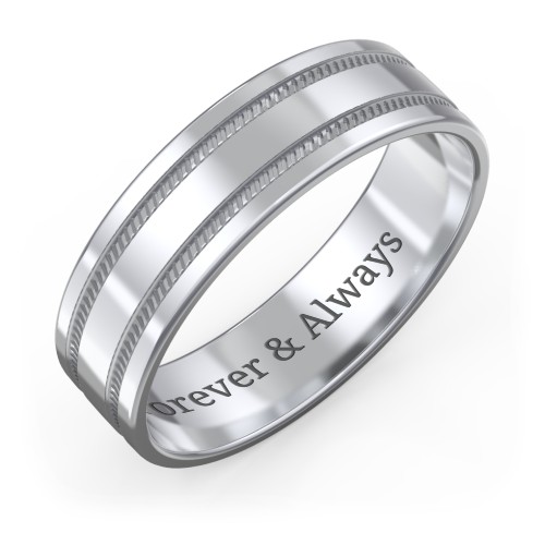 Men’s Wedding Band with Grooved Rope Texture – Sterling Silver