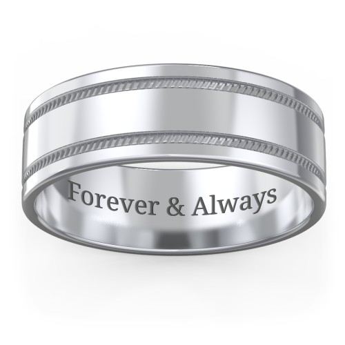 Men’s Wedding Band with Grooved Rope Texture – Sterling Silver