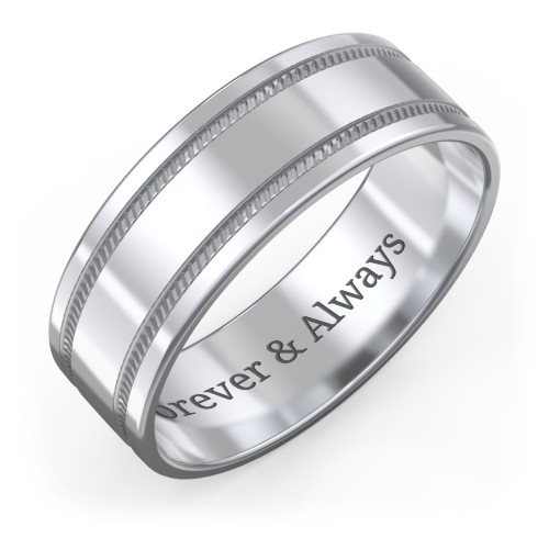 Men’s Wedding Band with Grooved Rope Texture – Sterling Silver