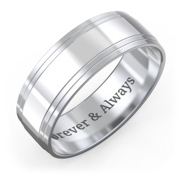 Men’s Wedding Band with Double Step Edge in 925 Sterling Silver