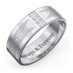 Men’s Celtic Trinity Knot Wedding Band with Accents – Sterling Silver with White Premium Zirconia