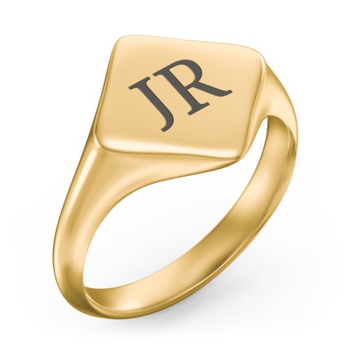 Men’s Diamond Shaped Signet Ring – 10K Yellow Gold