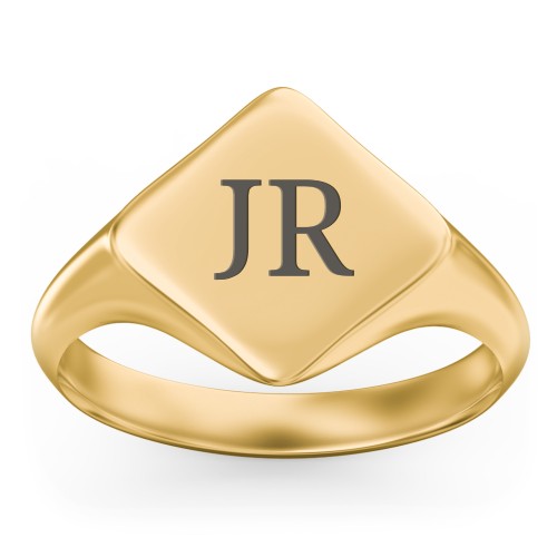 Men’s Diamond Shaped Signet Ring – 10K Yellow Gold