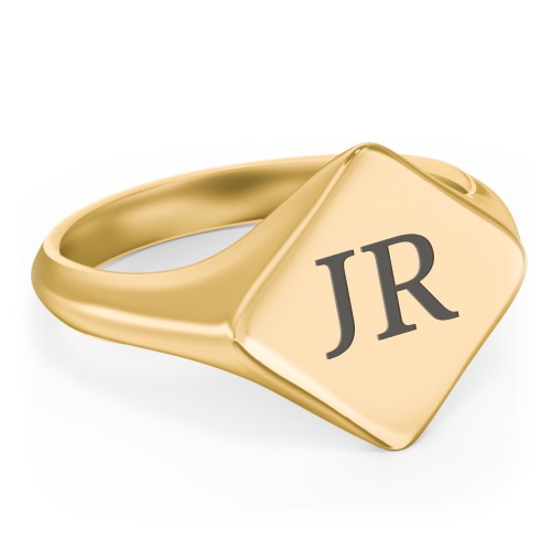 Men’s Diamond Shaped Signet Ring – 10K Yellow Gold