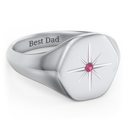 Men’s Star Set Hexagon Signet Ring in 925 Sterling Silver with Ruby