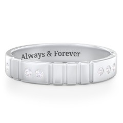 "Love" Morse Code Men’s Ring with Accents – Sterling Silver with White Premium Zirconia