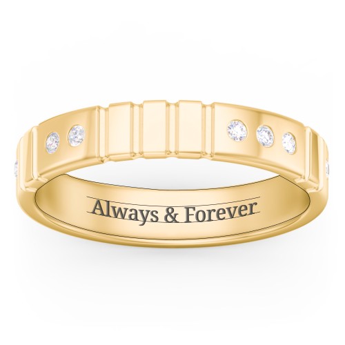 "Love" Morse Code Men’s Ring with Accents – 10K Yellow Gold with Diamond