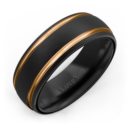 Men's Black Tungsten Dome Ring with 18K Rose Gold Detailing in Tungsten