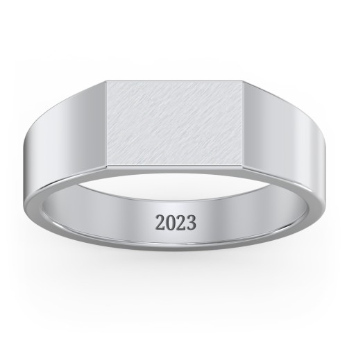 Men’s Engravable Brushed Top Signet Ring – Sterling Silver