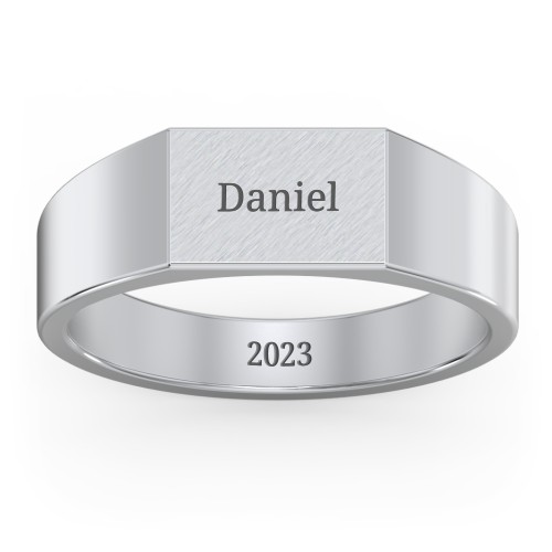 Men’s Engravable Brushed Top Signet Ring – Sterling Silver