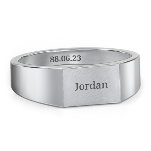 Men’s Engravable Brushed Top Signet Ring – Sterling Silver