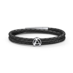 Men’s Leather Sterling Silver Round "A" Initial Bracelet