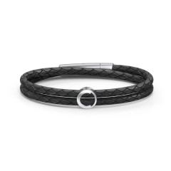Men’s Leather Sterling Silver Round "C" Initial Bracelet – Sterling Silver