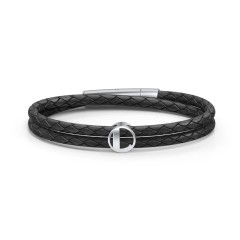 Men’s Leather Sterling Silver Round "L" Initial Bracelet – Sterling Silver