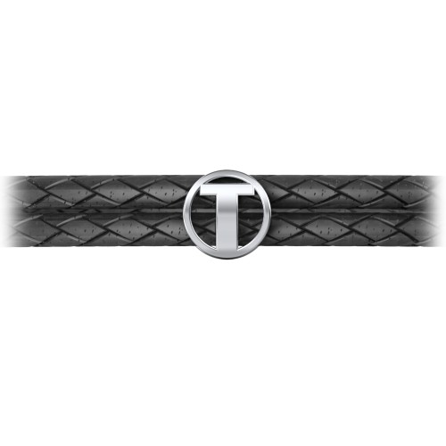 Men’s Leather Sterling Silver Round "T" Initial Bracelet