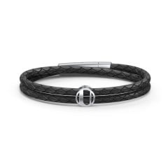 Men’s Leather Sterling Silver Round "U" Initial Bracelet