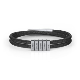 Men’s Engravable Sterling Silver Vertical 5-Bar Leather Bracelet in 925 Sterling Silver