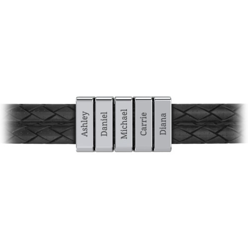 Men’s Engravable Sterling Silver Vertical 5-Bar Leather Bracelet – Sterling Silver