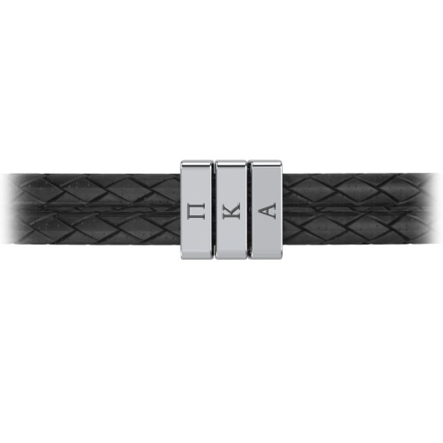 Men’s Engravable Vertical Bar and Leather Fraternity Bracelet – Sterling Silver