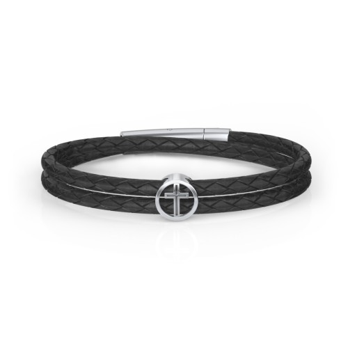 Men’s Leather Sterling Silver Cross Bracelet