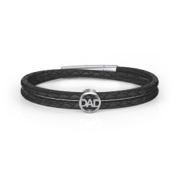 Men’s Leather Sterling Silver Dad Bracelet in 925 Sterling Silver