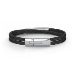 Men’s Leather Sterling Silver Horizontal Cross Bracelet – Sterling Silver
