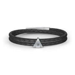 Menβs Leather Sterling Silver Engravable Gemstone Triangle Bracelet