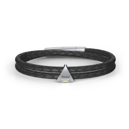 Men’s Leather Sterling Silver Engravable Gemstone Triangle Bracelet in 925 Sterling Silver with Peridot, Blue Sapphire, Smokey Quartz, and Blue Topaz
