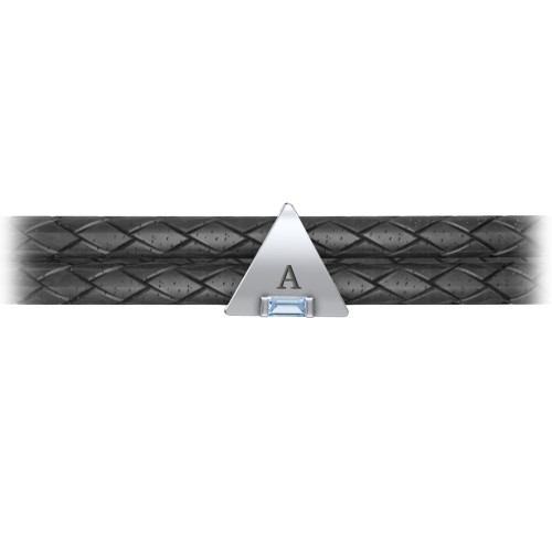 Men’s Leather Sterling Silver Engravable Gemstone Triangle Bracelet – Sterling Silver with Blue Topaz