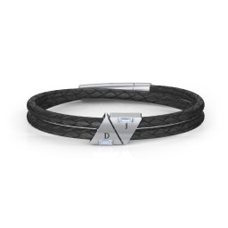 Men’s Leather Sterling Silver 2 Engravable Gemstone Triangle Bracelet