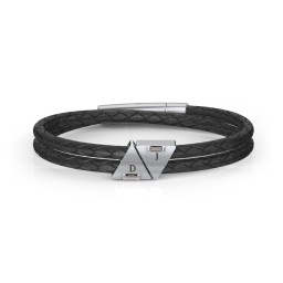 Men’s Leather Sterling Silver 2 Engravable Gemstone Triangle Bracelet