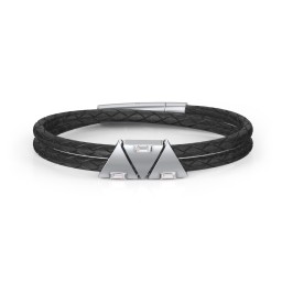 Men’s Leather Sterling Silver 3 Engravable Gemstone Triangle Bracelet