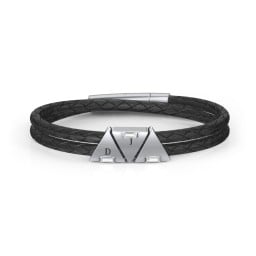 Men’s Leather Sterling Silver 3 Engravable Gemstone Triangle Bracelet