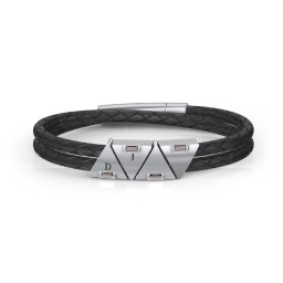 Men’s Leather Sterling Silver 4 Engravable Gemstone Triangle Bracelet
